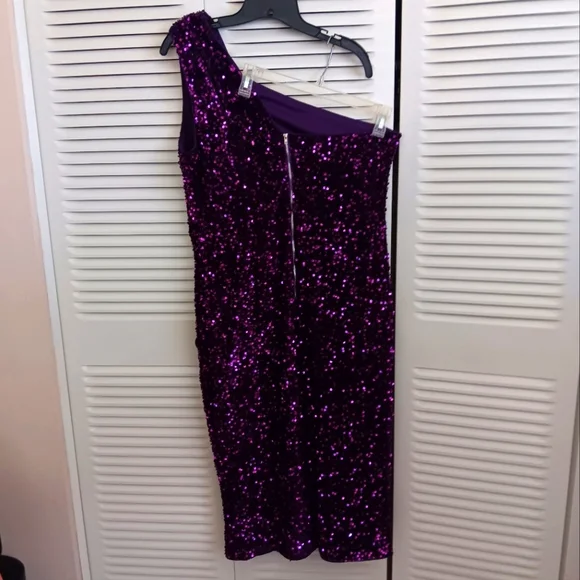 Purple Sequin One-Shoulder Dress, Size 16 - Picture 3 of 4
